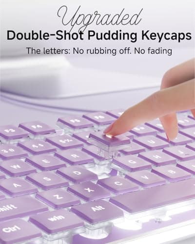 SEUNKWANG EWEADN GX710S Backlit Computer Keyboards, Wired USB Keyboard with White Backlit, Metal Panel, Plug and Play, Pudding Keycaps Full Size Quite Computer Keyboard for Win/PC/Laptop-Purple 4