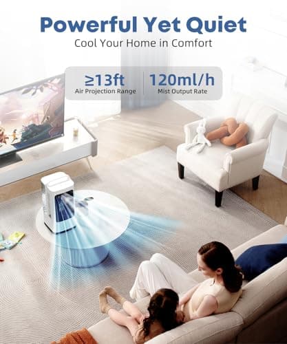 XAMATTS Portable Air Conditioners, 1700ml Evaporative Air Cooler with Remote, 120° Oscillating Mini Air Conditioner Portable with 3 Speeds & 1-7H Timer, Portable AC Unit Fan for Indoors Bedroom Office 3