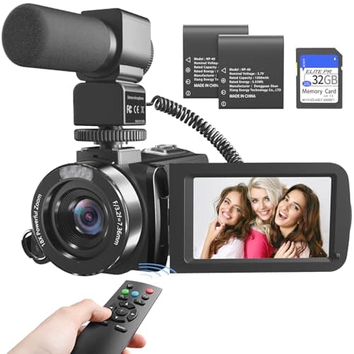 Video Camera Camcorder, 6K 64MP Vlogging Camera with IR Night Vision for YouTube, 18X Digital Zoom 3.0'' Touch Screen WiFi Camera with Microphone, 2.4G Remote Control, 2 Batteries & 32G SD Card
