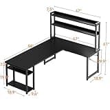 ODK L Shaped Gaming Desk with Hutch, Computer Desk with Storage Shelves, 66" L Shaped Desk for Home Office, Corner Desk with Headphone Hook, Black 3