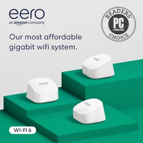 Amazon eero 6+ mesh wifi system - Supports internet plans up to a Gigabit, Coverage up to 4,500 sq. ft., Connect 75+ devices, 3-pack 5