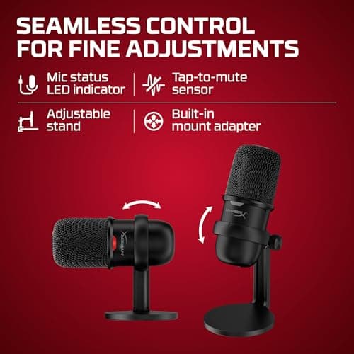 HyperX SoloCast – USB Condenser Gaming Microphone, for PC, PS4, PS5 and Mac, Tap-to-Mute Sensor, Cardioid Polar Pattern, great for Streaming, Podcasts, Twitch, YouTube, Discord,Black 5