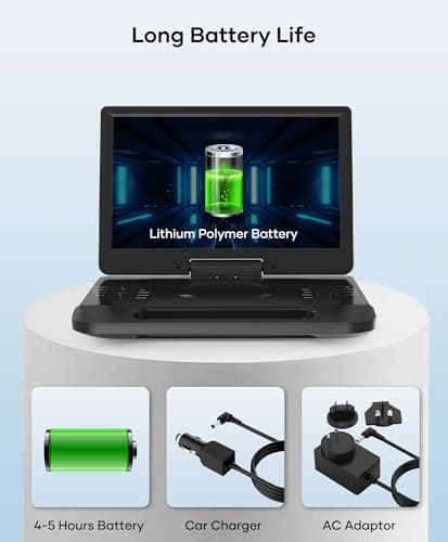 FANGOR 13.3’’ Portable Blu Ray Player with 12’’ 1080P Full HD Swivel Screen, Blu-ray DVD Player with HDMI Out & AV in, 4-5 Hours Rechargeable Battery, Support USB/Micro SD Card 4