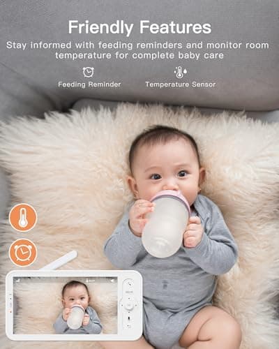 ARENTI Video Baby Monitor with Camera and Audio, 5-inch Smart Baby Camera Monitor with Free Phone App, 1080P, VOX, PTZ, One-Touch Call, Temp Sensor, Lullaby, Night Vision, Auto Tracking, 2-Way Talk 3