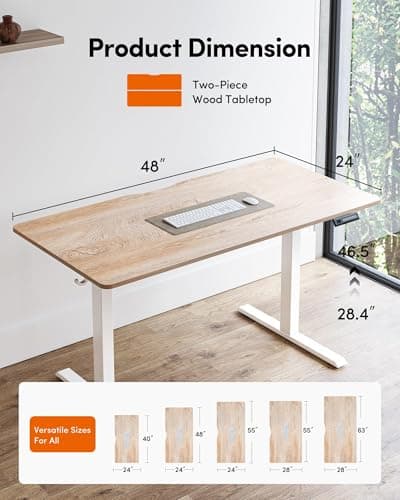 FEZIBO Standing Desk, 48 × 24 Inches Electric Height Adjustable, Sit and Stand Up, Computer Office Desk with Splice Board, White Frame/Maple TOP 2