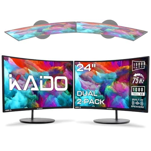 Kado Dual Monitor Setup - 2-Pack 24" Curved 1500R 1920x1080 Computer Monitor 75Hz VESA Mount HDMI Office Gaming Built-in Speakers (C24 Dual Series)