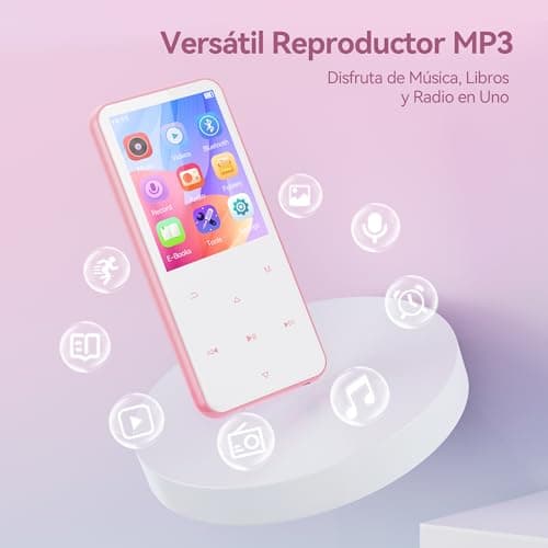 AGPTEK 64GB MP3 Player with Bluetooth, M3 2.4 inch Music Player with Speaker and FM Radio, Touch Buttons, Supports Up to 128GB, Pink 4