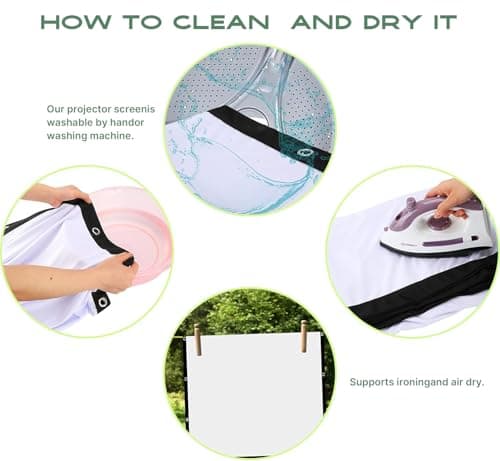 AAJK Projector Screen 150 inch, Washable Projector Screen 16:9 Foldable Anti-Crease Portable Projector Movies Screen for Home Theater Outdoor Indoor Support Double Sided Projection 5