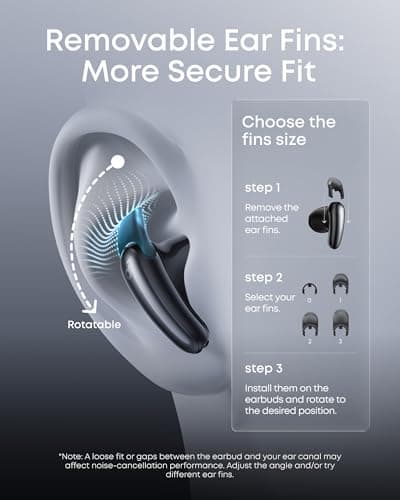Soundcore Liberty Buds by Anker, Semi-in-Ear Design, Removable Ear Fins, Real-Time Adaptive Noise Cancelling, Fast Charging, Wireless Bluetooth Earbuds,Translation Earbuds, 30H Playtime 4