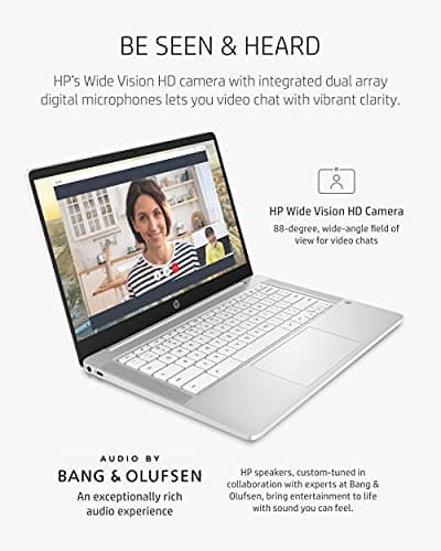 HP Chromebook 14 Laptop, Intel Celeron N4000 Processor, 4 GB RAM, 32 GB eMMC, 14” HD Display, Chrome, Lightweight Computer with Webcam and Dual Mics, Home, School, Music, Movies (14a-na0021nr, 2021) 4
