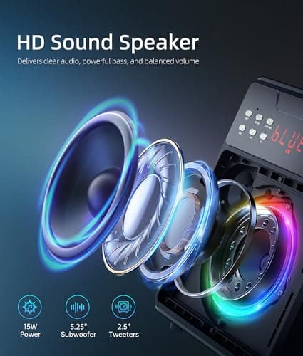 Karaoke Machine for Adults, Portable Bluetooth Speaker with 2 Wireless Microphones and Lights Show, Karaoke Speaker with Bass & Treble, Supports for TWS,USB,FM,REC,AUX in,TF Card for Party/Meeting 3