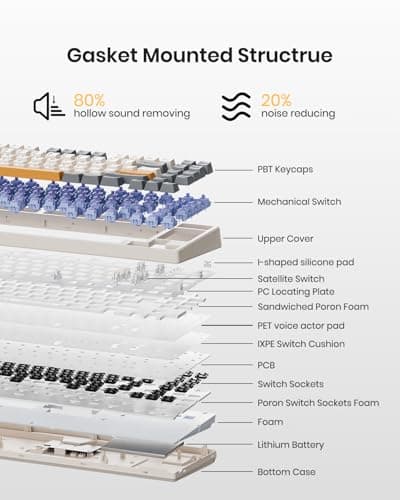 Kisnt Wireless Mechanical Keyboard,Gasket Mounted with Creamy Sound,Bluetooth/2.4GHz/USB-C,Custom Hot Swappable,RGB Backlit,75% Compact Layout for Gaming/Typing/Win/Mac/PC (Retro Beige,Linear Switch) 3