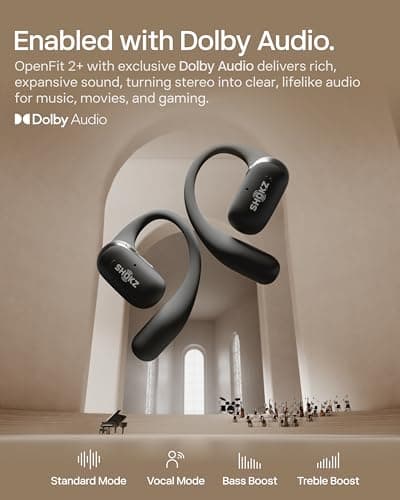 SHOKZ New OpenFit 2+ Open-Ear Headphones, Dolby Audio Enabled, Comfortable Earbuds with Soft Ear Hooks, 48H Playtime, IP55 Water-Resistant, USB-C Fast Charging, Wireless Charging, Carrying Bag, Grey 4