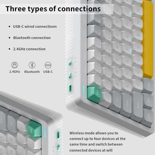 nuphy Halo75 V2 Mechancial Gaming Kyeboard,75% Wireless Hot Swappable Bluetooth Keyboard,83 Kyes RGB Backlit Keyboard,Support Bluetooth/2.4GHz/USB-C (White, Raspberry (46gf)) 4