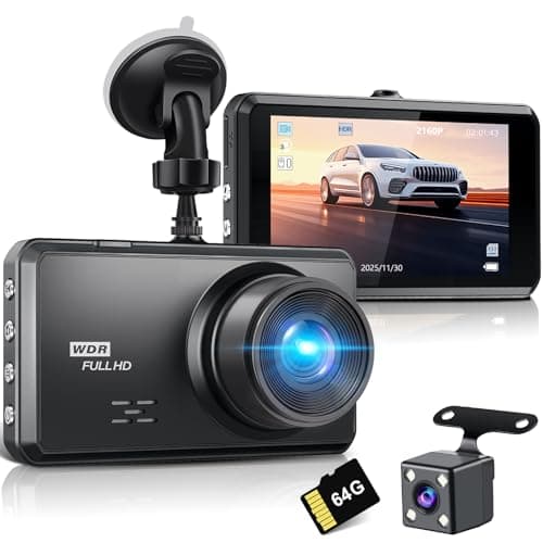Miden S7 4K Dash Cam Front and Rear, 64G SD Card,2160P+1080P FHD Dual Dash Camera for Cars,176°+160° Wide Angle,3.2'' IPS Screen Dashcam,Loop Recording,G-Sensor,WDR,24H Parking Monitor,Night Vision
