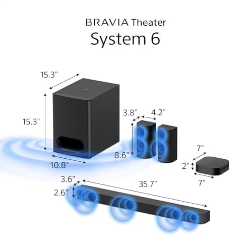Sony BRAVIA Theater System 6, 5.1ch Home Theater System Sound bar with subwoofer and Rear Speakers, Surround Sound by Dolby Atmos/DTS:X Compatible HT-S60 3