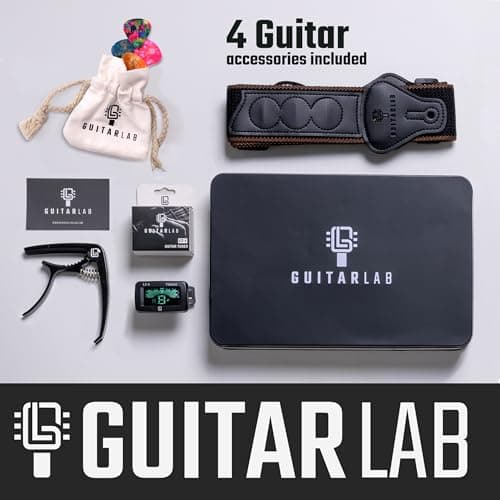 Guitar Accessories Kit by Guitar Lab – Premium Metal Tin with Guitar Strap, Capo, Tuner, Picks for Acoustic, Bass, Electric & Ukulele Guitars – Ideal Guitar Gifts for Men, Beginners, and Pros 2