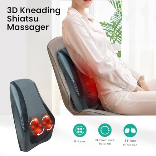 Snailax Back Massager for Back Pain Deep Tissue, Shiatsu Lower Back Neck Massager with Heat, 3D Kneading Massage Pillow for Neck Shoulder Legs, Gifts for Mom, Dad, Women 3