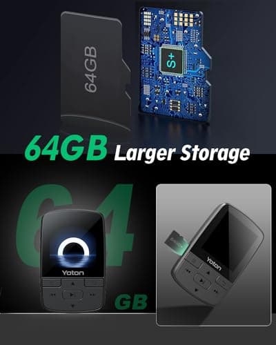 Yoton MP3 Player with Bluetooth 5.2, 64GB, HiFi-Music, with Sports Clip and Independent Volume Button, FM Radio, Earphones Included 3