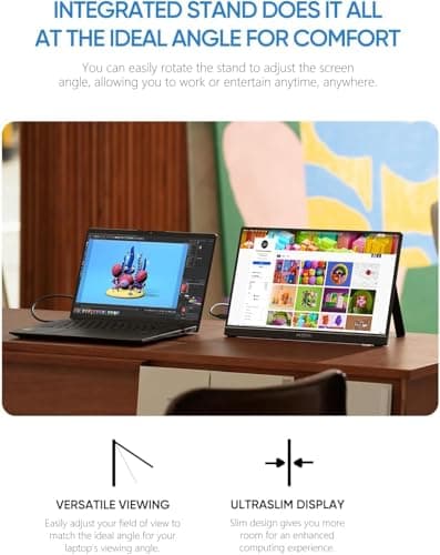 ARZOPA Portable Monitor 15.6'' FHD 1080P - Ultra-Slim Portable Laptop Monitor with Kickstand - IPS Display for PC, MAC, Phone, Xbox, PS5 - USB C & HDMI Connectivity - A1 4