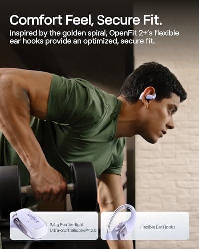 SHOKZ New OpenFit 2+ Open-Ear Headphones,Dolby Audio Enabled,Comfortable Earbuds with Soft Ear Hooks,48H Playtime,IP55 Water-Resistant,USB-C Fast Charging,Wireless Charging - Online Exclusive Purple 5