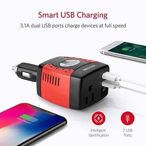BESTEK 150W Power Inverter 12V to 110V Voltage Converter Car Charger Power Adapter with 3.1A Dual USB Charging Ports 3