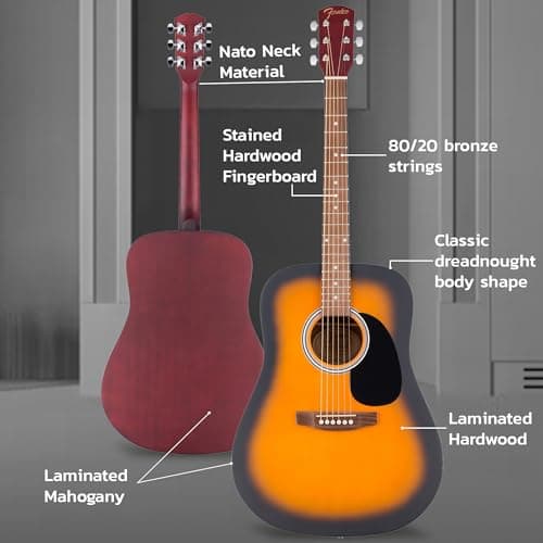 Fender Dreadnought Acoustic Guitar - Sunburst Bundle with Gig Bag, Tuner, Strings, Picks, and Austin Bazaar Instructional DVD 5