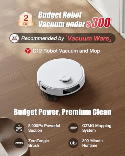 Yeedi C12 Robot Vacuum Cleaner and Mop, 8000Pa Strong Suction, ZeroTangle Brush, Smart Navigation, Self-Charging, White 2