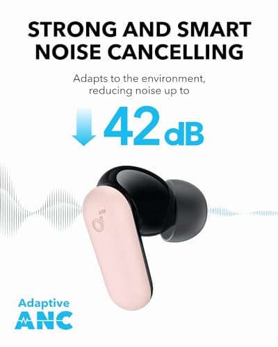 Soundcore P30i by Anker Noise Cancelling Earbuds, Strong and Smart Noise Cancelling, Powerful Bass, 45H Playtime, 2-in-1 Case and Phone Stand, IP54, Wireless Earbuds, Bluetooth 5.4 (Pink) 2