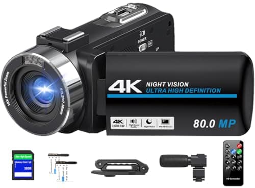 4K Video Camera Camcorder Ultra HD 80MP Vlogging Camera for YouTube 18X Digital Zoom Recorder IR Night Version 3.0" 270° IPS HD Screen With Handheld Stabilizer, Microphone, Remote Control, 32G SD Card