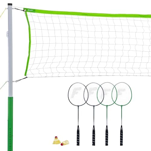 Franklin Sports Badminton Set - Portable Badminton Set - Adult and Kids Badminton Net - Perfect Backyard/Lawn Game - Includes 4 Badminton Racquets - Intermediate
