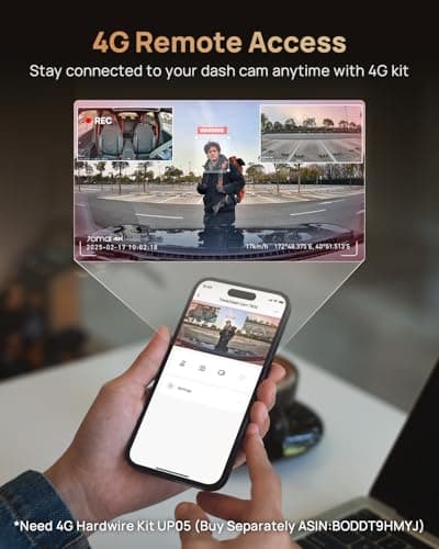 70mai 4K T800 3 Channel Dash Cam, Dash Cam Front and Rear Inside(2160P+2160P+1080P), STARVIS 2 IMX678, HDR Night Vision, Dash Camera for Cars with 512GB Card, WiFi 6, 4G LTE, ADAS, 24H Parking Mode 4