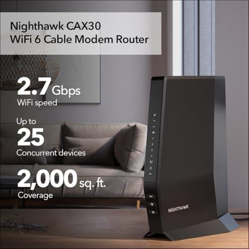 NETGEAR Nighthawk Modem Router Combo (CAX30) DOCSIS 3.1 Cable Modem and WiFi 6 Router - AX2700 2.7 Gbps - Compatible with Xfinity, Spectrum, Cox, and More - Gigabit Wireless Internet 2