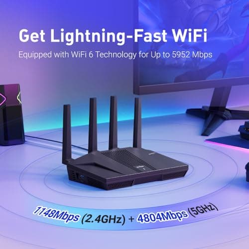 GL.iNet GL-MT6000 (Flint 2) WiFi 6 High Speed Gaming Routers for Wireless Internet, 2 x 2.5G Ethernet Ports for Fiber Optic Modem, Long Range Computer VPN WiFi Router, Home & Business 3