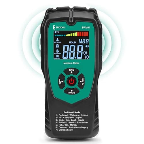 ERICKHILL Pinless Wood Moisture Meter, Non-Destructive Wall Moisture Meter for Drywall Masonry Building Material Dampness Inspection Mold Detector Device, Detects up to 2-inch Below Surface