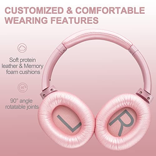 ZIHNIC Active Noise Cancelling Headphones, 40H Playtime Wireless Bluetooth Headset with Deep Bass Hi-Fi Stereo Sound,Comfortable Earpads for Travel/Home/Office (Rose Gold) 2
