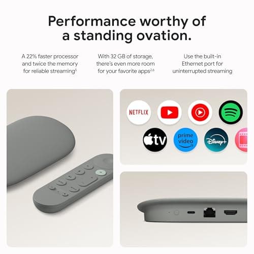 Google TV Streamer 4K - Fast Streaming Entertainment on Your TV with Voice Search Remote - Watch Movies, Shows, Live TV, and Netflix in 4K HDR - Smart Home Control - 32 GB of Storage - Hazel 4
