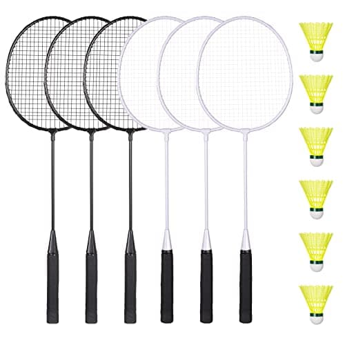 AboveGenius Badminton Rackets Set with 6 Shuttlecocks, Lightweight Badminton Set of 6 for Outdoor Backyard Games, Racquets with Durability for Beginners and Casual Players