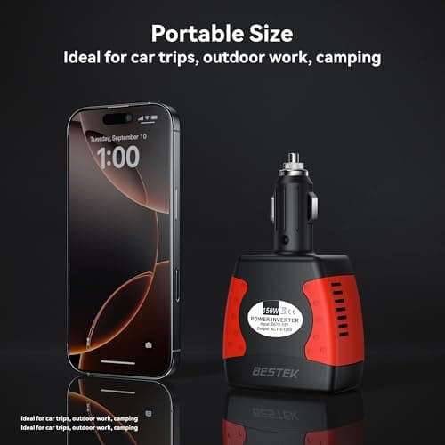 BESTEK 150W Power Inverter 12V to 110V Voltage Converter PD30W QC18W Car Charger Power Adapter with Charging Ports 5