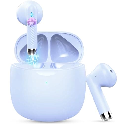 Wireless Earbuds, Bluetooth 5.4 Earbuds Stereo Bass, Bluetooth Headphones in Ear Noise Cancelling Mic, Earphones IP7 Waterproof Sports, 32H Playtime USB C Charging Case Purple Ear Buds for Android iOS