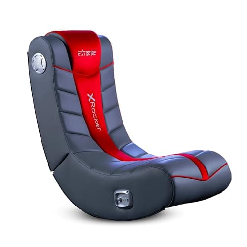 X Rocker Extreme III 2.0 Video Gaming Floor Chair with Headrest Speakers, Built-in Audio, Foldable, Vegan Leather, 300 lbs Max, Amazon Exclusive, Grey and Red