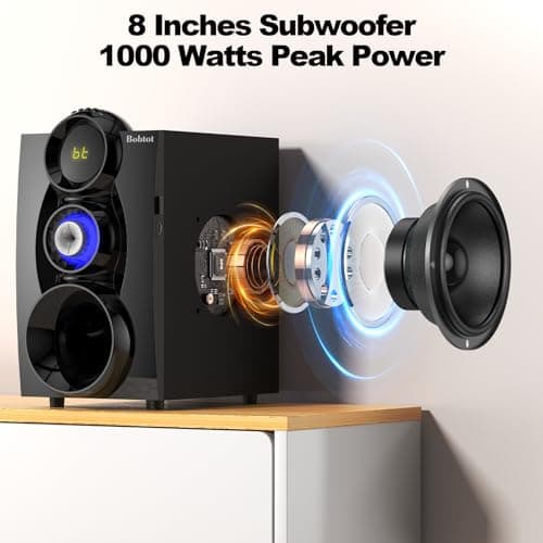 Bobtot Wireless Surround Sound System Home Theater System, 1000W Surround Speakers 8" Subwoofer 5.1/2.1 Channel Deep Bass with HDMI ARC Optical Bluetooth Karaoke Input 3
