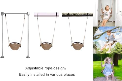 JKsmart Toddler Swing, Swing Seat for Kids Heavy Duty Rope Play Secure Children Swings Set, Perfect for Indoor,Outdoor,Playground,Home,Tree,with Snap Hooks & Straps,440 lbs Capacity, Light Brown 4