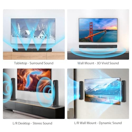 Assistrust Sound Bar for Smart TV,90W Soundbar with Bluetooth/ARC/Optical/AUX Connect, Auto Volume Boost, 3 Customizable Equalizer Modes, 2 in 1 Detachable Soundbar for TV/PC/Gaming/Projectors 2