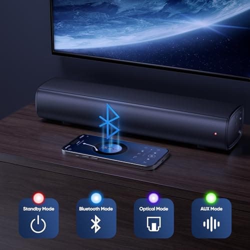 Saiyin Soundbar with 4'' Subwoofers - 70W Rounded-Edge Subwoofer & Compact Soundbar for TV, 2.1 Audio Enhanced Surround Sound System for TV, Bluetooth/Optical/AUX Connection for TV/PC 4