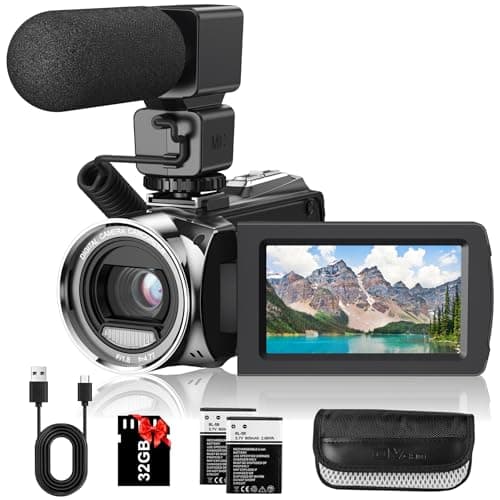 Rawiemy Video Camera Camcorder FHD 1080P 36MP YouTube Vlogging Camera Recorder 3.0 Inch 270 Degree Rotation Screen 18X Digital Zoom Camcorders with Microphone,32GB SD Card and 2 Batteries