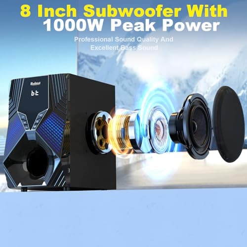 1000W Surround System 5 Wired Satellite Audio Speakers 8 inch Subwoofer 5.1/2.1 Channel Home Theater Deep Bass Support HDMI ARC Optical Bluetooth Karaoke Input 2