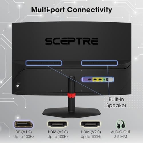 Sceptre New Curved 27-inch Gaming Monitor 1500R 100Hz HDMI X2 DisplayPort 1ms 100% sRGB, Build-in Speakers Machine Black 2025 (C275W-FW100T Series) 3