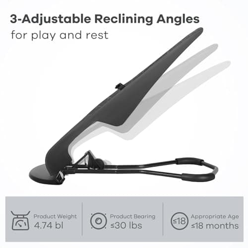 HKAI Baby Bouncer, Portable Baby Bouncer Seat for Babies 0-18 Months, 100% Cotton Fabrics, 3 Modes of use with Rocker and Stationary Options, Infant Rocker Chair with Hanging Toys-Dark Grey 4