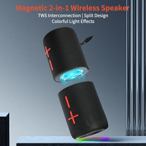 2 in 1 Magnetic Dual Splittable Bluetooth Speaker, IPX6 Waterproof Split Portable Wireless Speaker with 20W Loud Stereo Sound, Bluetooth V5.3, 24H Playtime, Multiple pairing for Home,Outdoor or Travel 2